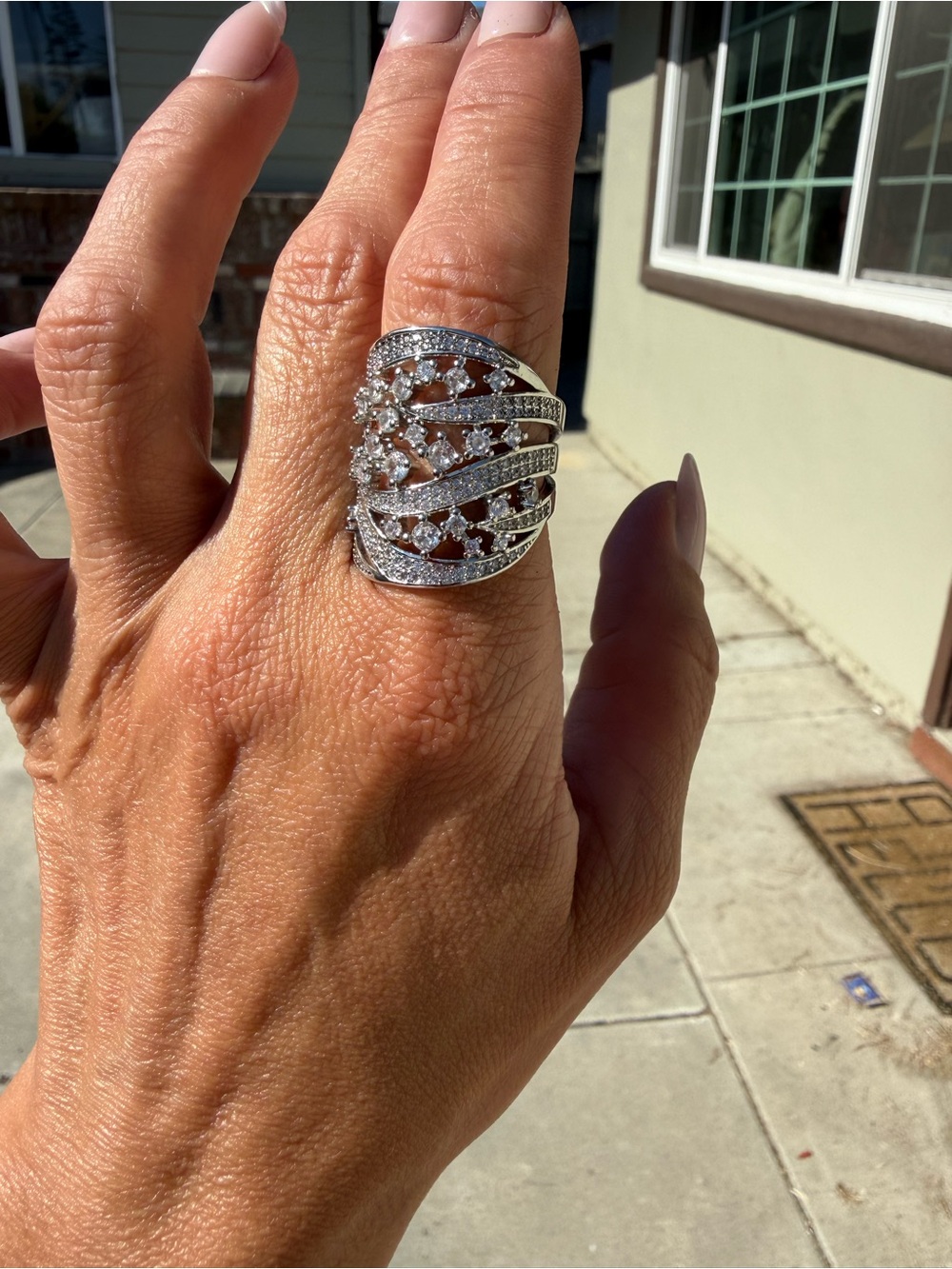 Silver Crystal Cluster Statement Ring - Elegant Women's Fashion